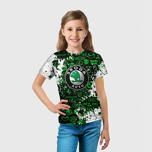 Детская футболка Skoda брызги красок / 3D-принт – фото 5