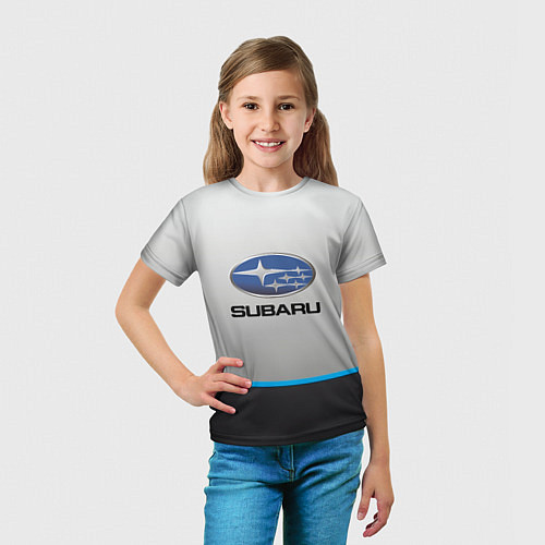 Детская футболка Subaru Неоновая полоса / 3D-принт – фото 5