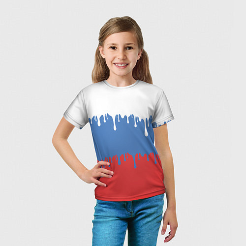 Детская футболка Флаг России потёки / 3D-принт – фото 5