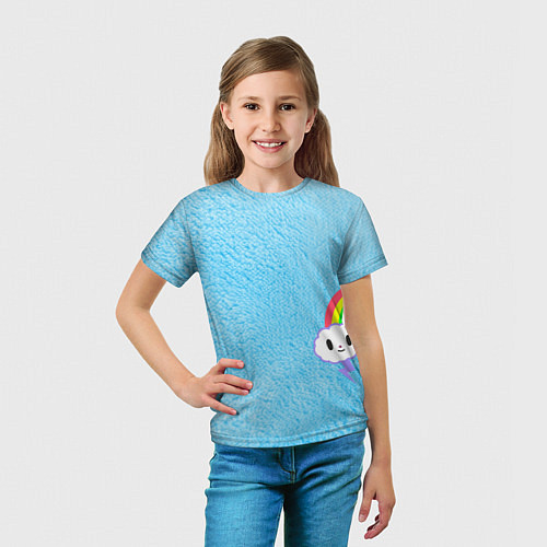 Детская футболка Облачко на голубом мехе с радугой парная / 3D-принт – фото 5