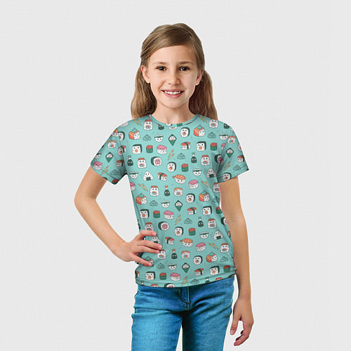 Детская футболка Кавайные суши и роллы с глазами / 3D-принт – фото 5