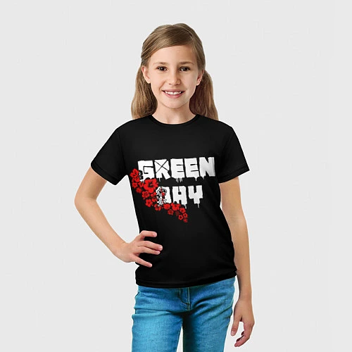 Детская футболка Green day Цветы / 3D-принт – фото 5