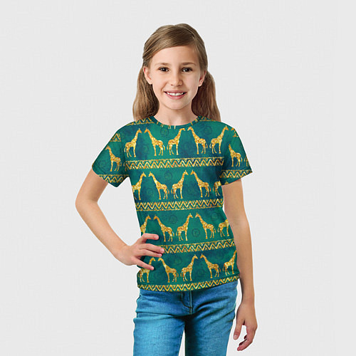Детская футболка Золотые жирафы паттерн / 3D-принт – фото 5