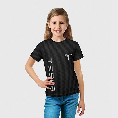 Детская футболка TESLA - ТЕСЛА КАРБОН И МЕТАЛЛ / 3D-принт – фото 5
