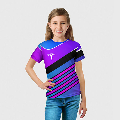 Детская футболка TESLA - NEON STYLE ТЕСЛА НЕОН / 3D-принт – фото 5
