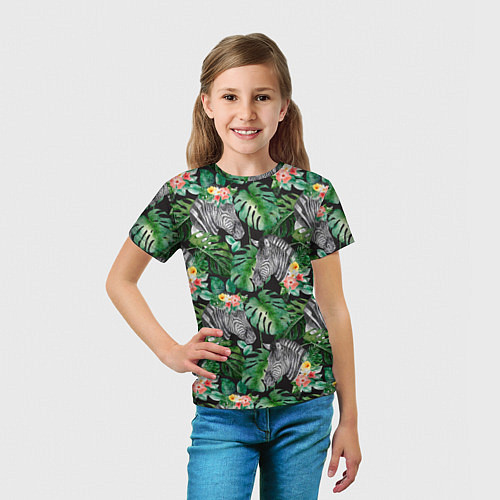 Детская футболка Зебра и листья / 3D-принт – фото 5