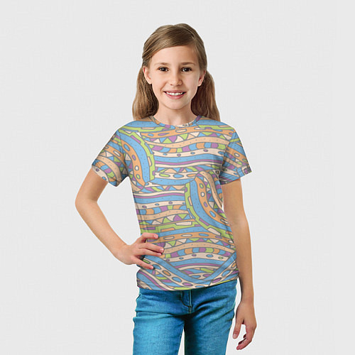 Детская футболка Разноцветный геометрический узор в стиле дудл / 3D-принт – фото 5