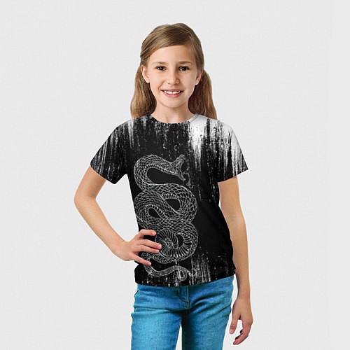 Детская футболка Snake Краски Змея ЧБ / 3D-принт – фото 5