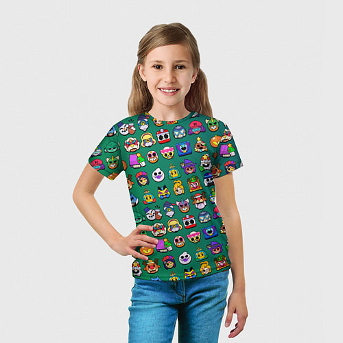 Детская футболка Значки на скины Бравл Старс Brawl Зеленый градиент / 3D-принт – фото 5