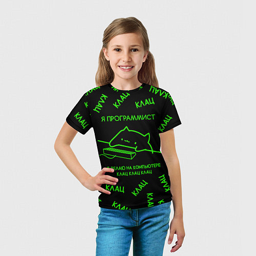 Детская футболка КОТ ПРОГРАММИСТ МАТРИЦА THE MATRIX MEM CAT / 3D-принт – фото 5