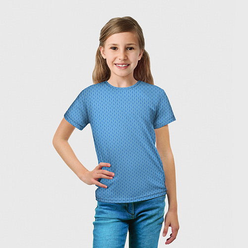 Детская футболка Вязаный узор голубого цвета / 3D-принт – фото 5