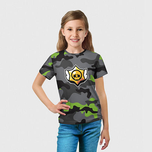 Детская футболка Brawl Stars Камуфляж Серо-Чёрный Череп / 3D-принт – фото 5