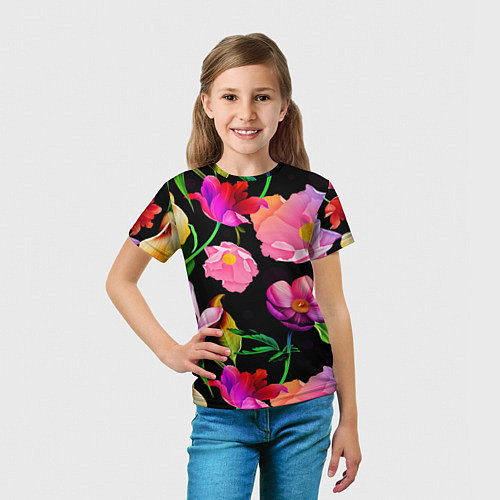 Детская футболка Цветочный узор Floral pattern / 3D-принт – фото 5