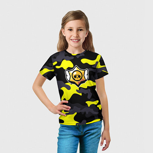 Детская футболка Brawl Stars Череп Камуфляж Чёрно-Жёлтый / 3D-принт – фото 5