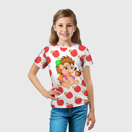 Детская футболка Веселый Ежик с Яблоком / 3D-принт – фото 5