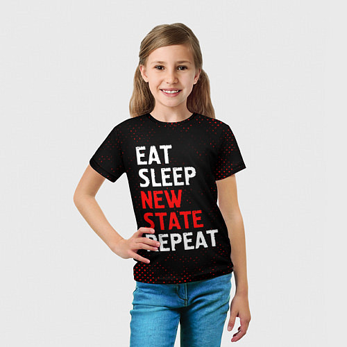 Детская футболка Eat Sleep New State Repeat - Потертости / 3D-принт – фото 5