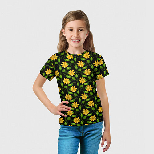 Детская футболка Желтые цветочки паттерн / 3D-принт – фото 5