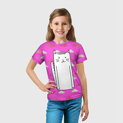 Детская футболка Длинный белый кот / 3D-принт – фото 5