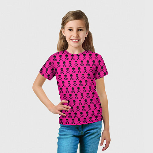 Детская футболка Розовый фон с черепами паттерн / 3D-принт – фото 5
