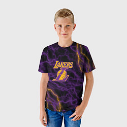 Футболка детская Лейкерс Lakers яркие молнии, цвет: 3D-принт — фото 2