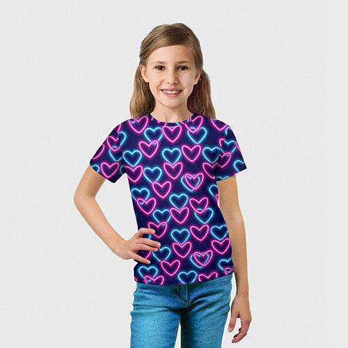 Детская футболка Неоновые сердца, паттерн / 3D-принт – фото 5