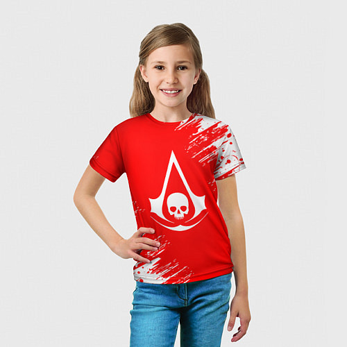 Детская футболка Assassins creed череп красные брызги / 3D-принт – фото 5