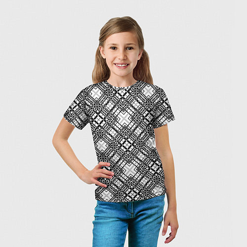 Детская футболка Черно-белый геометрический узор в клетку / 3D-принт – фото 5