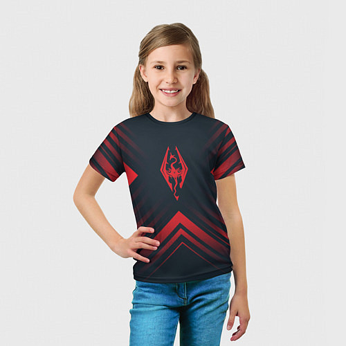 Детская футболка Красный Символ Skyrim на темном фоне со стрелками / 3D-принт – фото 5