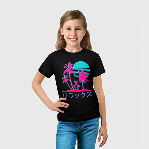 Детская футболка Неоновые пальмы Иероглифы Neon Palm Tree / 3D-принт – фото 5