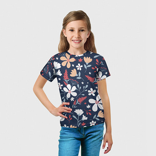 Детская футболка Цветы Полуночные Разноцветные / 3D-принт – фото 5