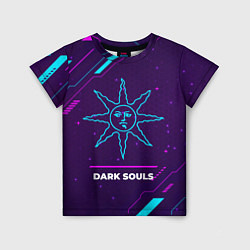 Футболка детская Символ Dark Souls Sun в неоновых цветах на темном, цвет: 3D-принт