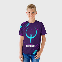 Футболка детская Символ Quake в неоновых цветах на темном фоне, цвет: 3D-принт — фото 2