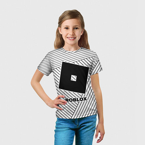Детская футболка Символ Roblox на светлом фоне с полосами / 3D-принт – фото 5