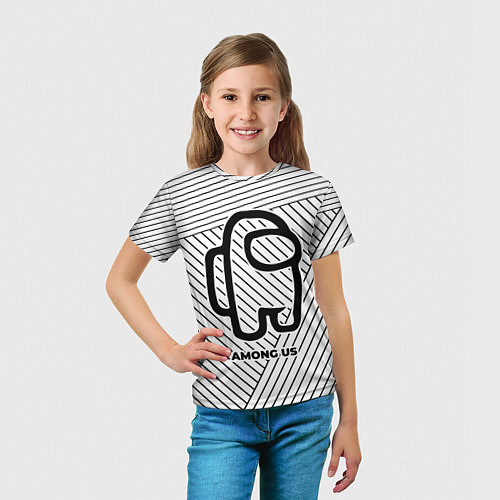 Детская футболка Символ Among Us на светлом фоне с полосами / 3D-принт – фото 5