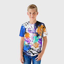 Футболка детская Брызги и мазки разноцветных красок на белом фоне, цвет: 3D-принт — фото 2