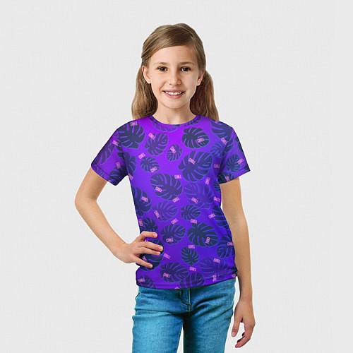 Детская футболка Неоновый Chill и пальмовые листья / 3D-принт – фото 5
