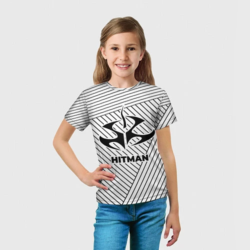 Детская футболка Символ Hitman на светлом фоне с полосами / 3D-принт – фото 5