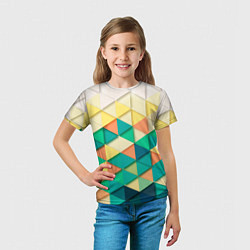 Футболка детская Цветные объемные треугольники, цвет: 3D-принт — фото 2