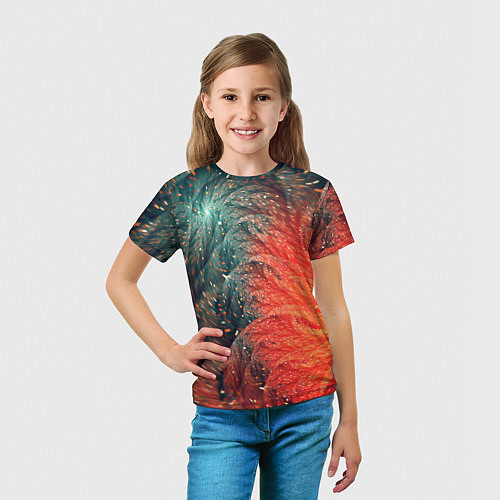Детская футболка Зеленые и оранжевые завихрения / 3D-принт – фото 5
