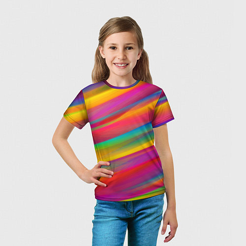 Детская футболка Красочный летний паттерн Цветные полосы / 3D-принт – фото 5