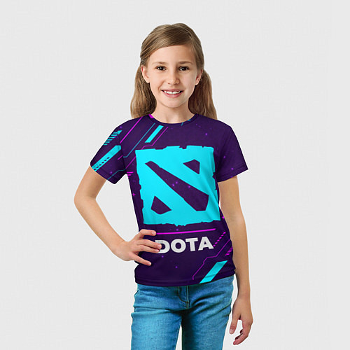 Детская футболка Символ Dota в неоновых цветах на темном фоне / 3D-принт – фото 5