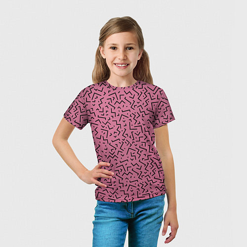Детская футболка Минималистический паттерн на розовом фоне / 3D-принт – фото 5