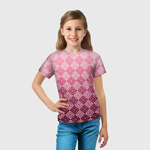 Детская футболка Розовый геометрический градиентный узор / 3D-принт – фото 5
