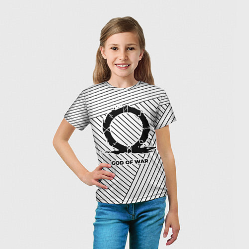 Детская футболка Символ God of War на светлом фоне с полосами / 3D-принт – фото 5