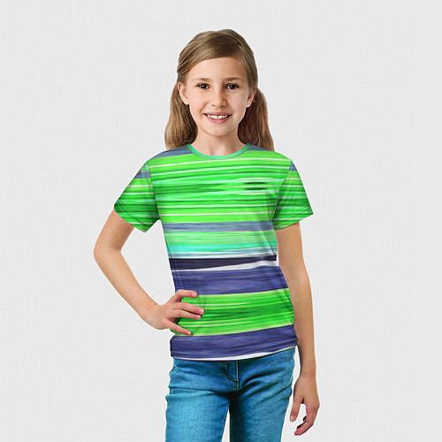 Детская футболка Сине-зеленые абстрактные полосы / 3D-принт – фото 5