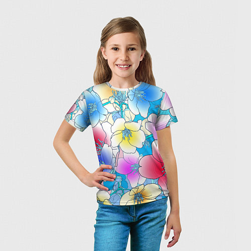 Детская футболка Летний цветочный паттерн Fashion trend 2025 / 3D-принт – фото 5