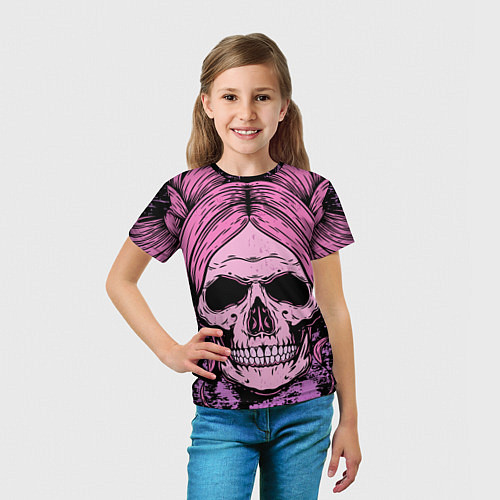 Детская футболка Женский череп с розовыми волосами / 3D-принт – фото 5
