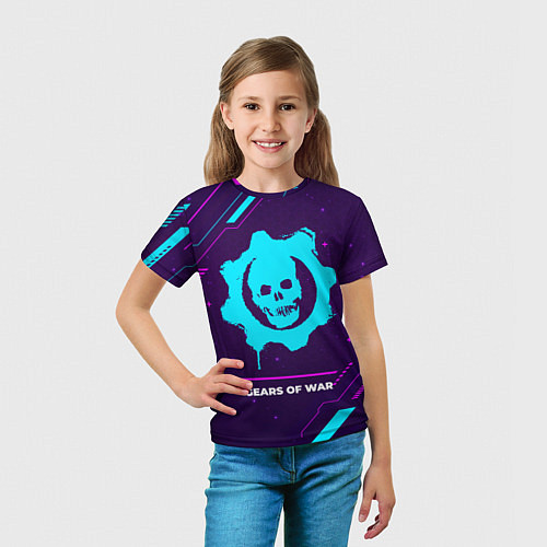Детская футболка Символ Gears of War в неоновых цветах на темном фо / 3D-принт – фото 5