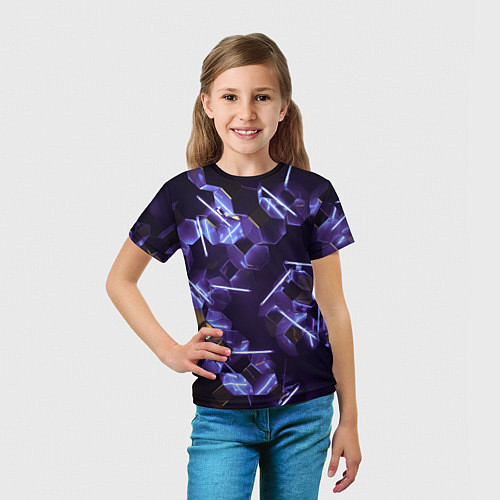 Детская футболка Неоновые фигуры с лазерами - Фиолетовый / 3D-принт – фото 5