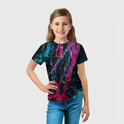 Детская футболка Неоновые краски во тьме - Розовый и голубой / 3D-принт – фото 5